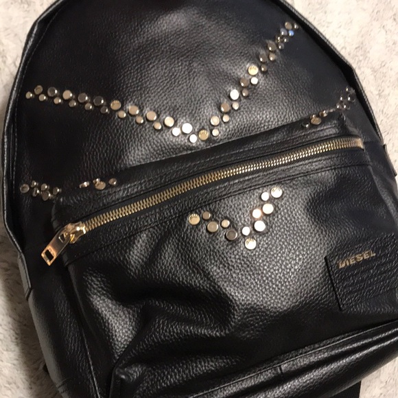 NWT Diesel Black Leather with Gold Studs Backpack - Picture 2 of 10